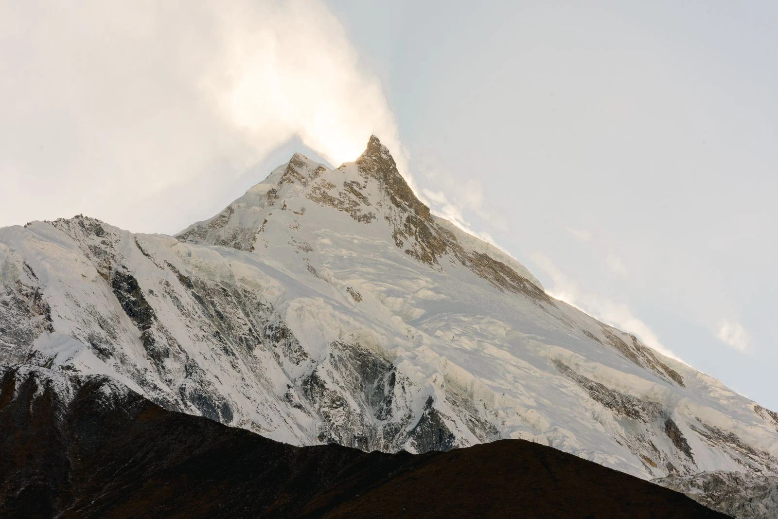 Beautiful manaslu peak seen during the manaslu circuit trekking