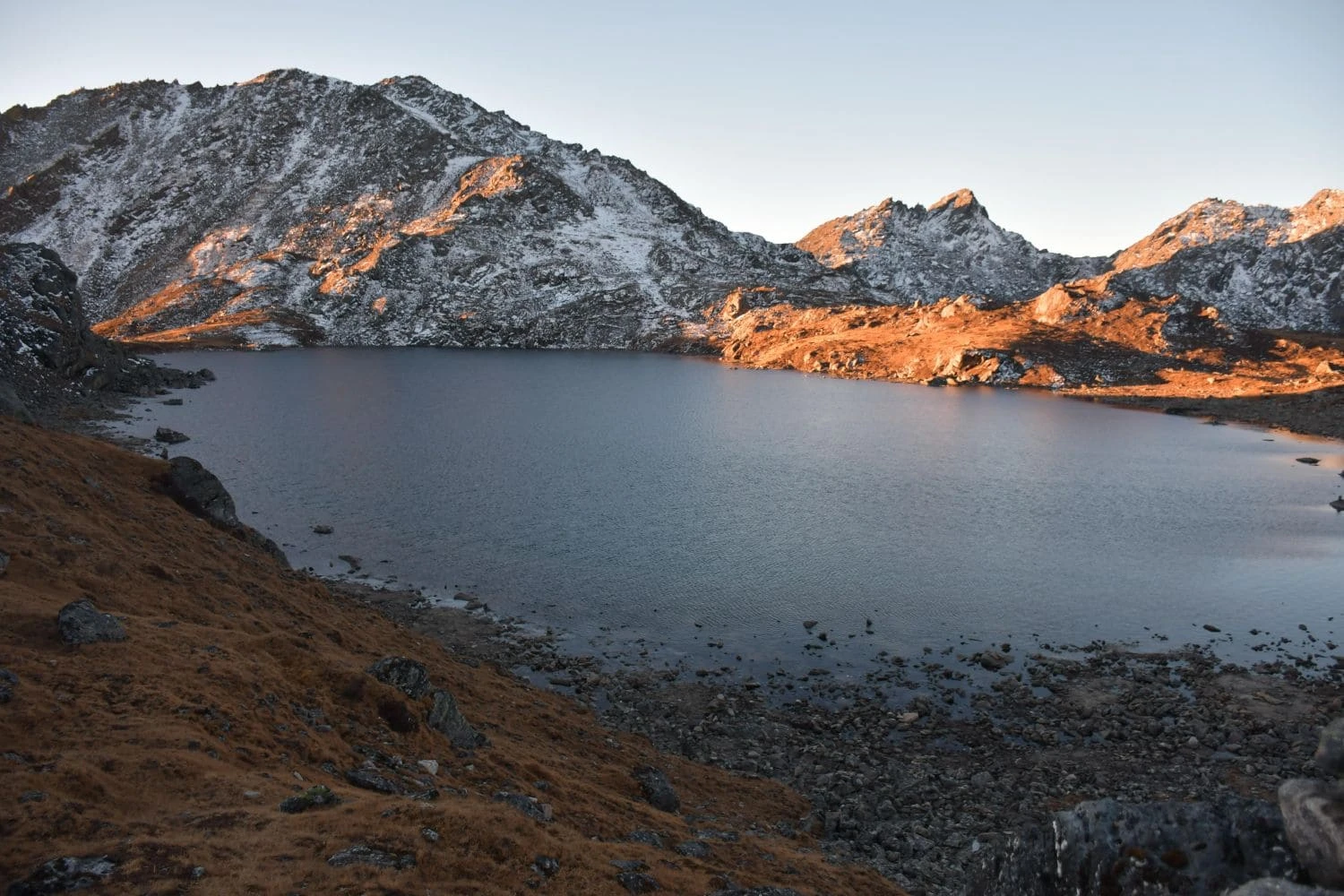 Beautiful sunrise over Gosainkunda lake